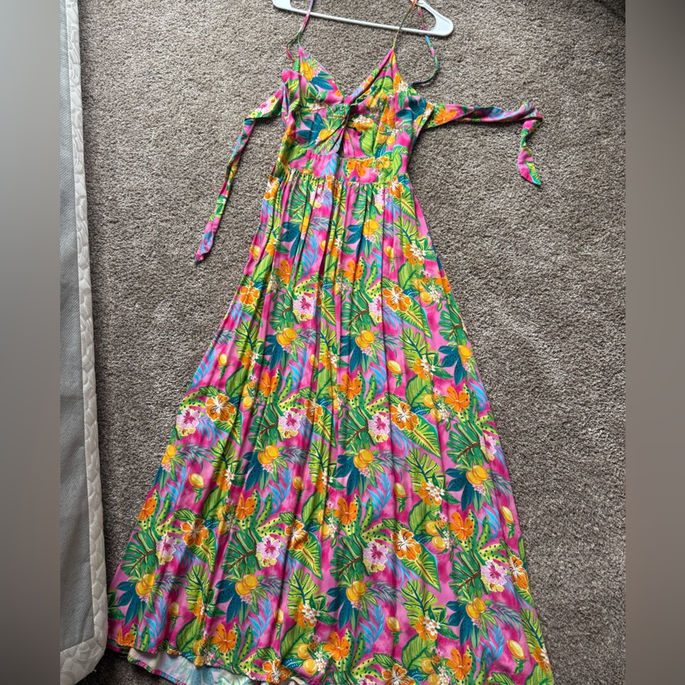 Cupshe Tropical Floral Maxi Dress in Pink, Green, Yellow
